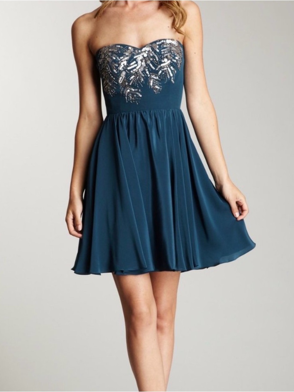 Rebecca Taylor Beaded Feather Strapless Dress